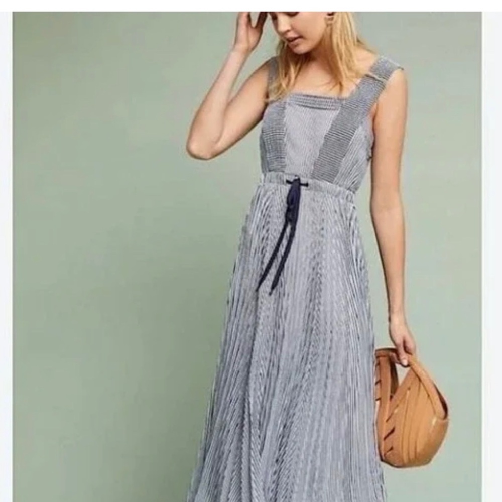 Anthropologie Maeve Darcy Striped Bib Front dress Sz 8
